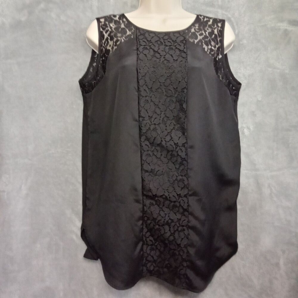 Worthington Women Medium‎ Tall Black Sleeveless Floral Lace